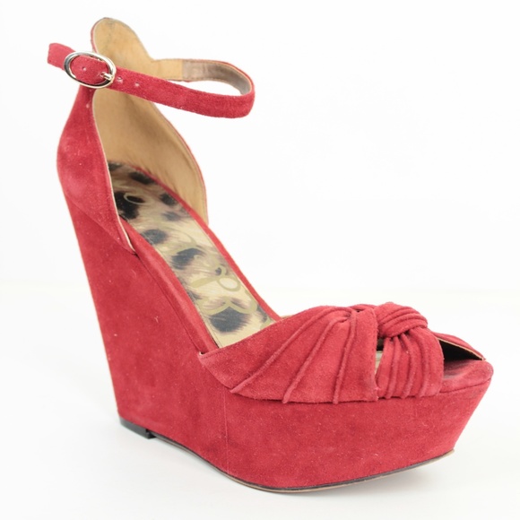Sam Edelman Shoes - Sam Edelman Red Suede Ankle Wrap Platforms Sandals